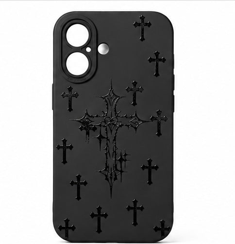 Black Cross iPhone 17 Case – Matte Soft-Touch Protective Cover