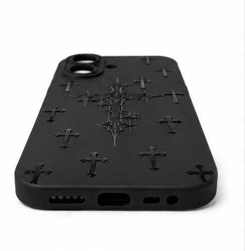 Black Cross iPhone 17 Case – Matte Soft-Touch Protective Cover