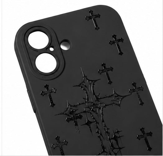 Black Cross iPhone 17 Case – Matte Soft-Touch Protective Cover